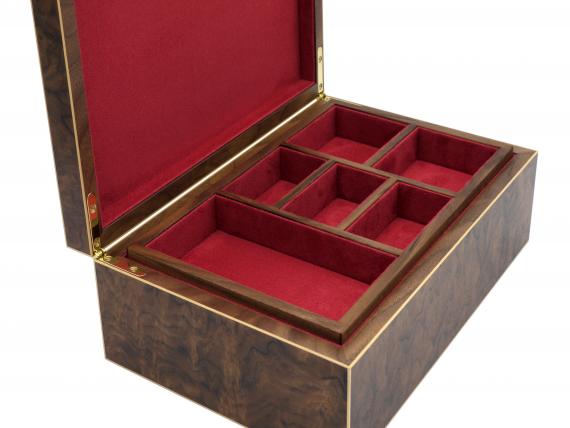 Picture of Walnut Burr Jewellery Box - Red Interior
