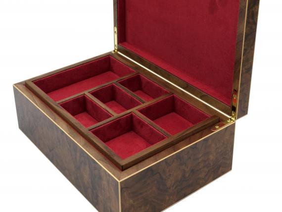 Picture of Walnut Burr Jewellery Box - Red Interior