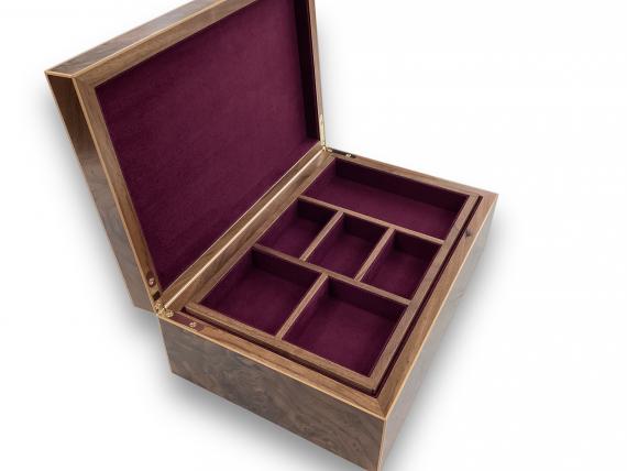 Picture of Walnut Burr Jewellery Box - Purple Interior